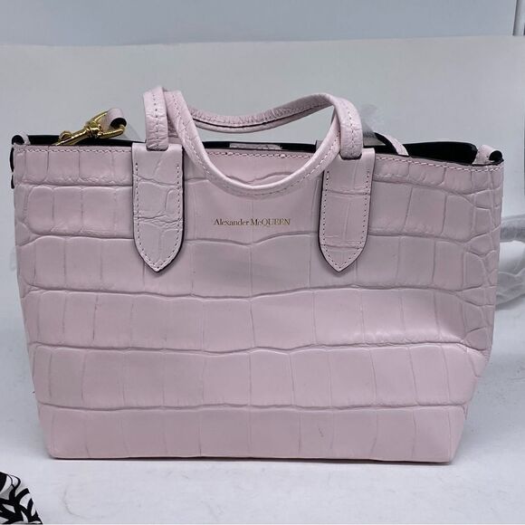 Alexander McQueen Croc Embossed Leather Mini Satchel Pink - Picture 3 of 11